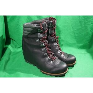 Sorel Conquest Black Leather Wedge Heel Boots Womens US 8 NL2337-010